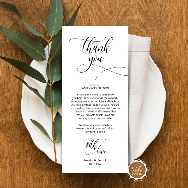 Dinner Place Setting Thank You, Modern Script Card (Place Setting Thank You, Modern Script Card, Wedding Dinner, Brunch, Lunch Plate Decoration)