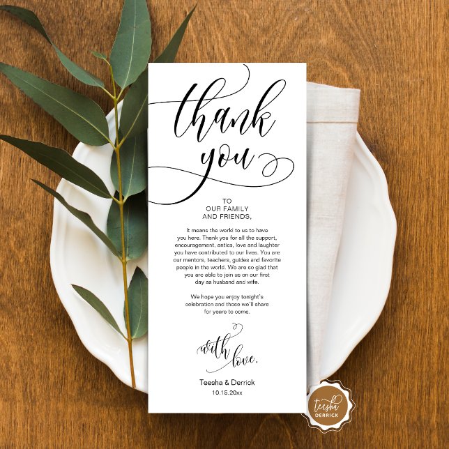 Dinner Place Setting Thank You, Modern Script Card (Place Setting Thank You, Modern Script Card, Wedding Dinner, Brunch, Lunch Plate Decoration)