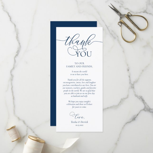 Dinner Place Setting Thank You, Navy Blue Card (Front/Back In Situ)