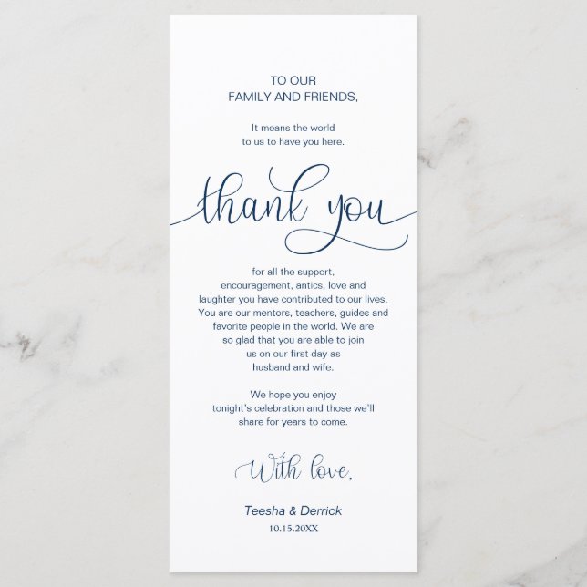 Dinner Place Setting Thank You, Navy Blue Cards (Front)