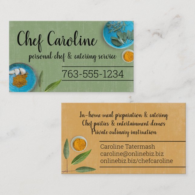Dinner plates herbs spices chef catering culinary business card (Front/Back)
