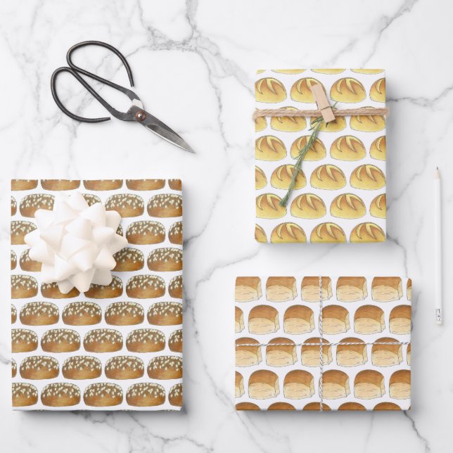 Dinner Rolls Bread Bakery Boulangerie Pumpernickel Wrapping Paper Sheet (Front)
