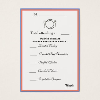 Dinner Selection Card