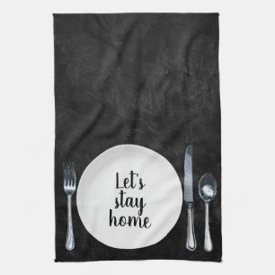 Dinner Setting On Black Leather Kitchen Towel