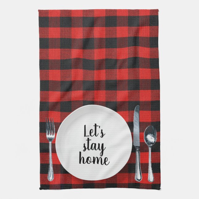 Dinner Setting On Buffalo Plaid Kitchen Towel (Vertical)