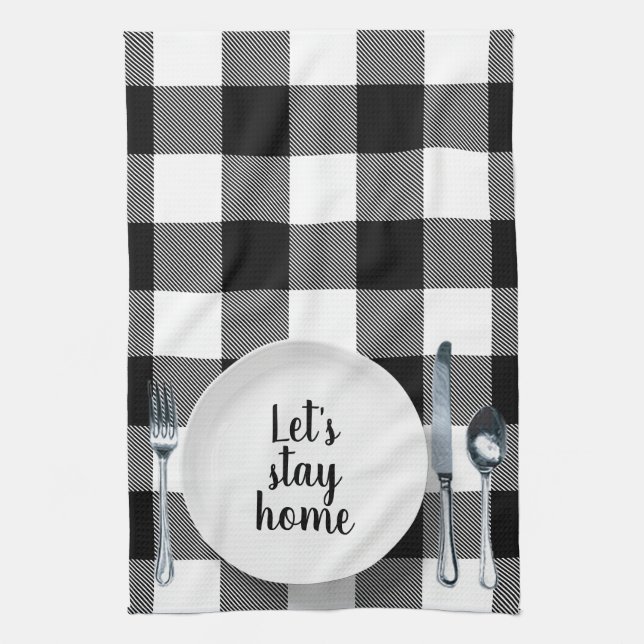 Dinner Setting On Buffalo Plaid Kitchen Towel (Vertical)