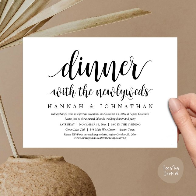 Dinner with the newlyweds, Wedding Elopement Invitation (Dinner with the newlyweds, Wedding Elopement Invitation Card PDF Modern Rustic Party Black White)