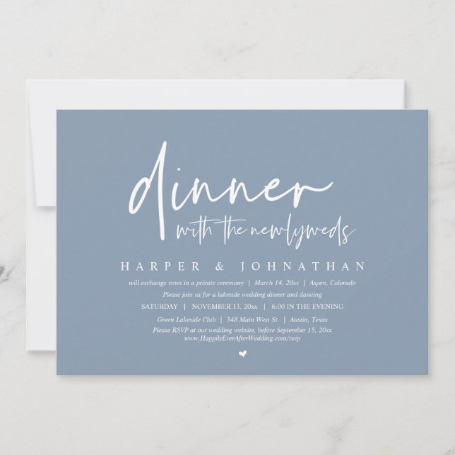Dinner with the Newlyweds, Wedding Elopement Party Invitation (Front)