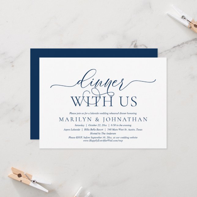 Dinner With Us, Wedding Rehearsal Celebration Invi Invitation (Front/Back In Situ)