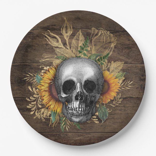  Dinnerware Reception Rustic Sunflower Skull (Front)