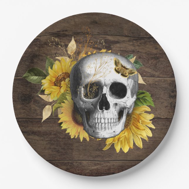  Dinnerware Reception Rustic Sunflower Skull (Front)