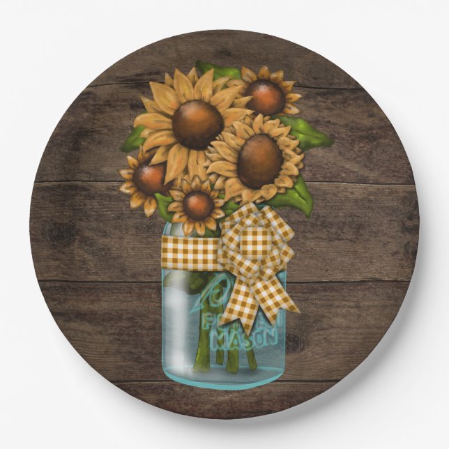  Dinnerware Reception Rustic Sunflower Wood (Front)