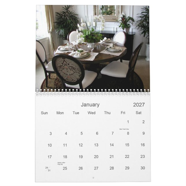 Dinning Tables and Place Settings Calendar (Jan 2027)