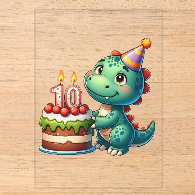 Dino 10th Birthday Acrylic Invitations (Front)