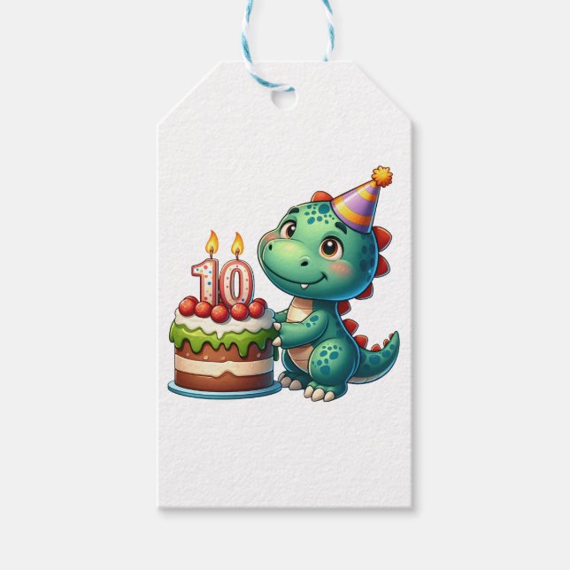 Dino 10th Birthday Gift Tags (Front)