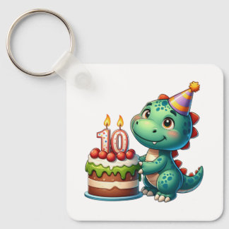 Dino 10th Birthday Keychain