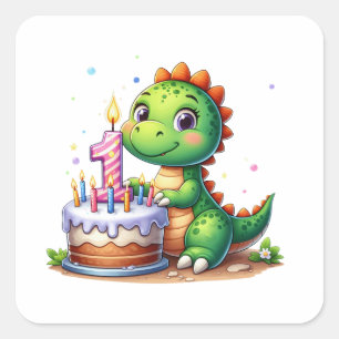 Dino 1st Birthday Square Sticker