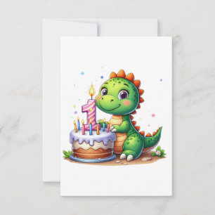 Dino 1st Birthday Thank You Card