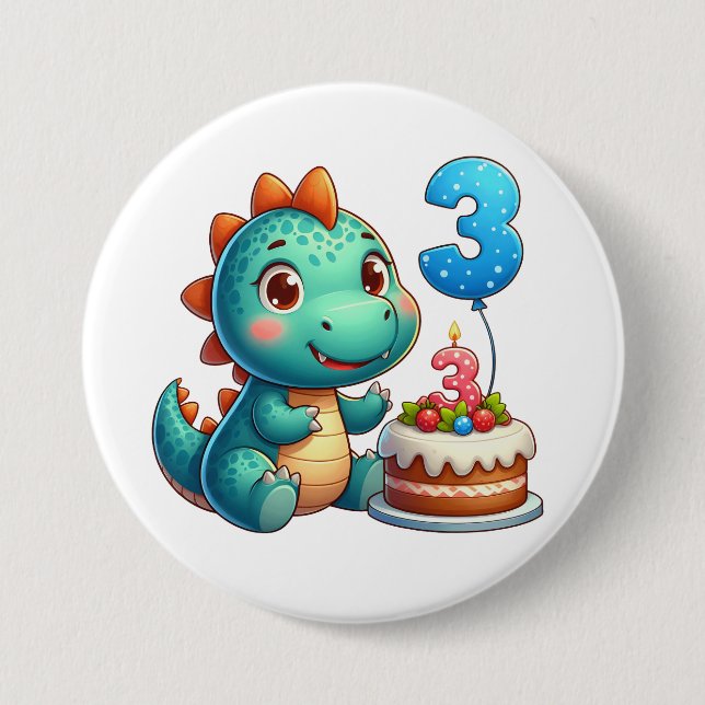Dino 3rd Birthday 3 Inch Round Button (Front)