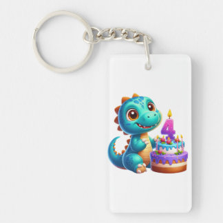 Dino 4th Birthday Keychain