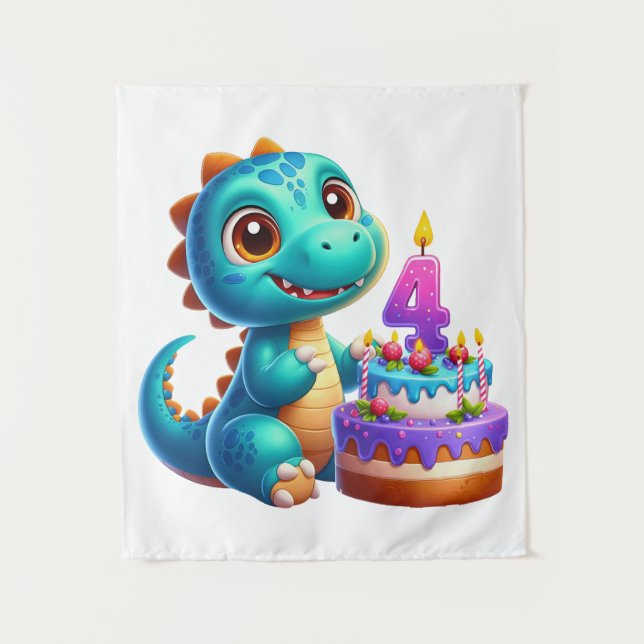 Dino 4th Birthday Tapestry (Front)