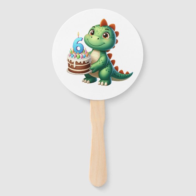 Dino 6th Birthday Hand Fan (Front)