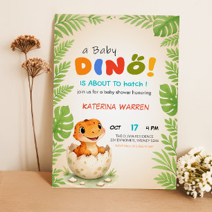 Dino About to Hatch Soon Dinosaur Baby Shower Invitation