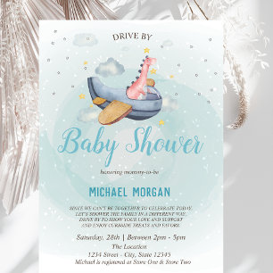 Dino Airplane Drive By Baby Shower Invitation