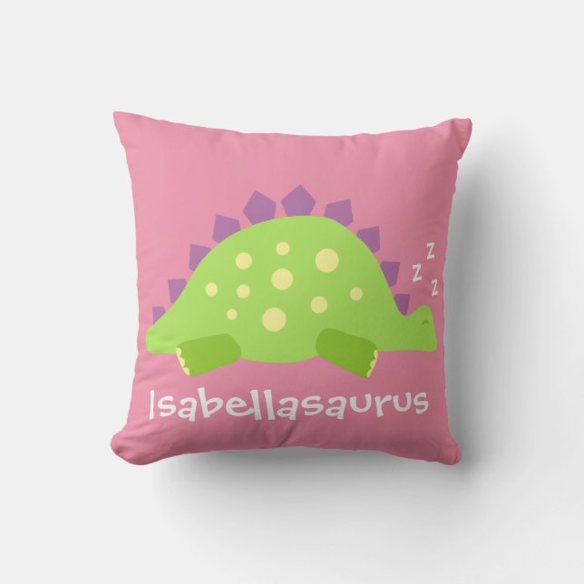 Dino Baby Girl Stegosaurus Throw Pillow (Front)
