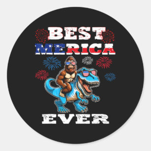 Dino Bigfoot 4th Of July 1776 Boys American Flag M Classic Round Sticker