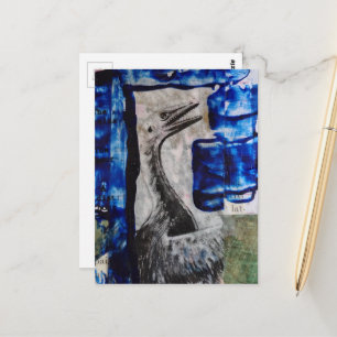 Dino Bird Mixed Media Collage Postcard