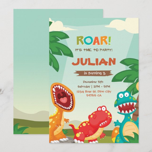Dino Birthday Invitation Dinosaur Party (Front/Back)