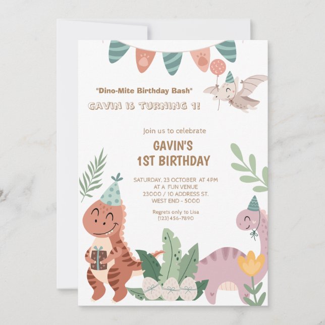 Dino Birthday Party Boho  Invitation (Front)