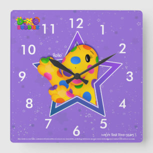Dino-Buddies™ Square Wall Clock – Rollo™ w/Star
