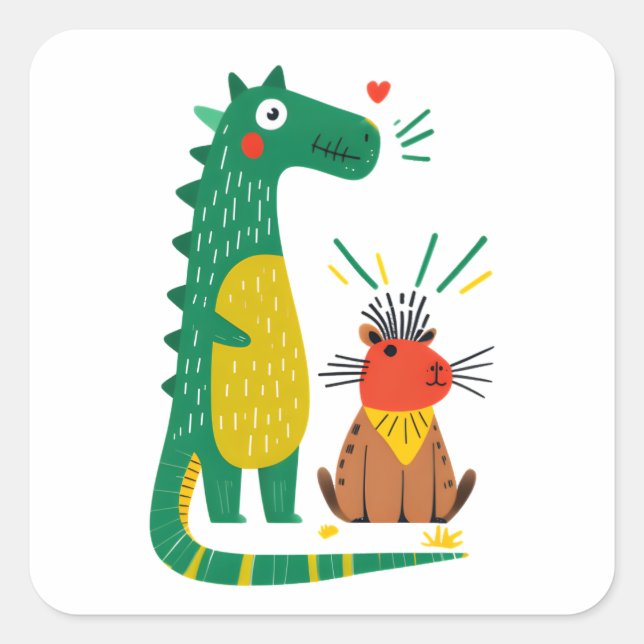 Dino & capy square sticker (Front)