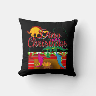 Dino Christmas - Dinosaur Stockings Throw Pillow