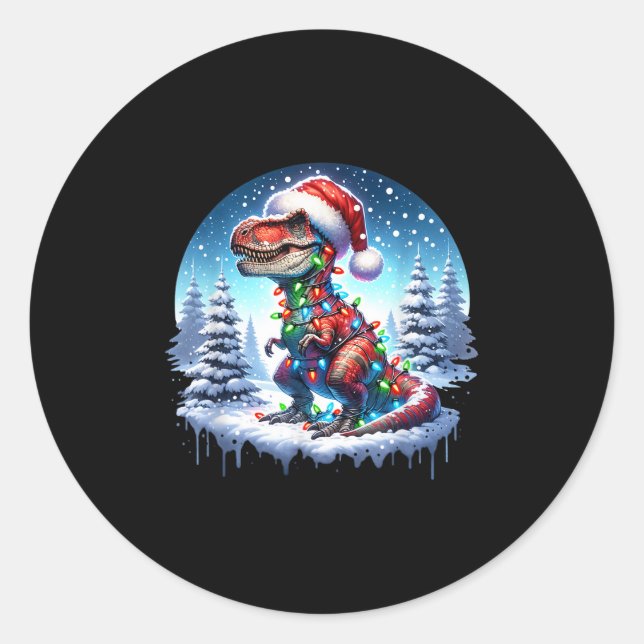 Dino Christmas T-rex Tyrannosaurus Rex Dino Xmas T Classic Round Sticker (Front)