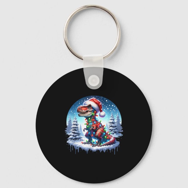 Dino Christmas T-rex Tyrannosaurus Rex Dino Xmas T Keychain (Front)