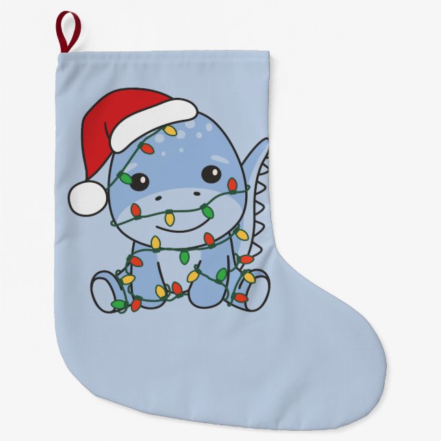 Dino Christmas Winter Animals Holiday Dinos Large Christmas Stocking (Front)