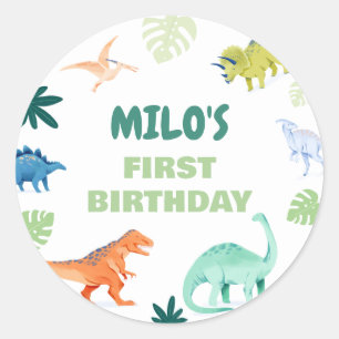 Dino Colorful Dinosaur Birthday Round Sticker