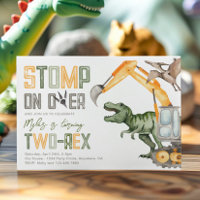 Dino Construction 2nd Birthday Invitation