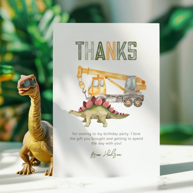 Dino Construction Party Thank You Card (Creator Uploaded)