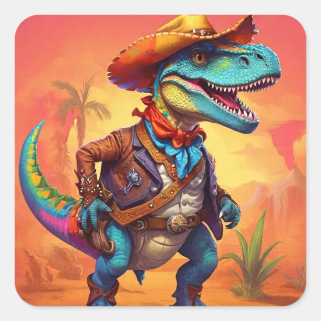 Dino Cowboy  Square Sticker (Front)