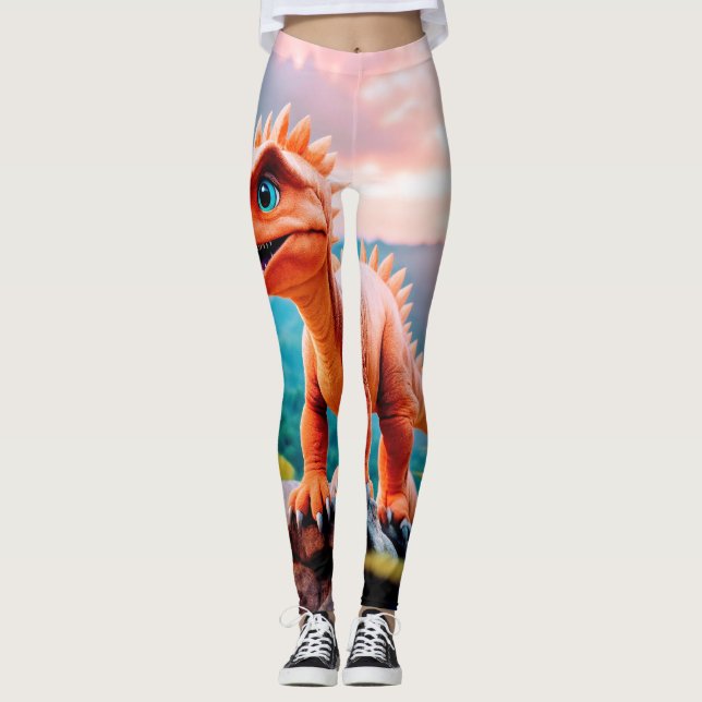 Dino Delight : Jolie Dinosaure Leggings Imprimés" (Devant)