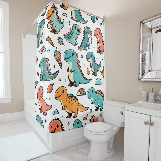 "Dino Delight Shower Curtain" (In Situ)