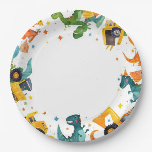 Dino Digger Construction Birthday Party Paper Plate