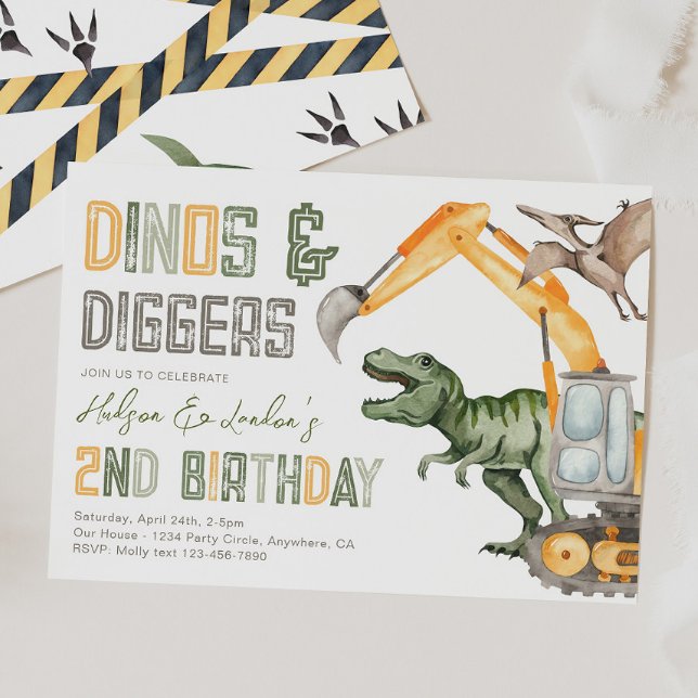 Dino Diggers 2e Invitation anniversaire (Créateur téléchargé)