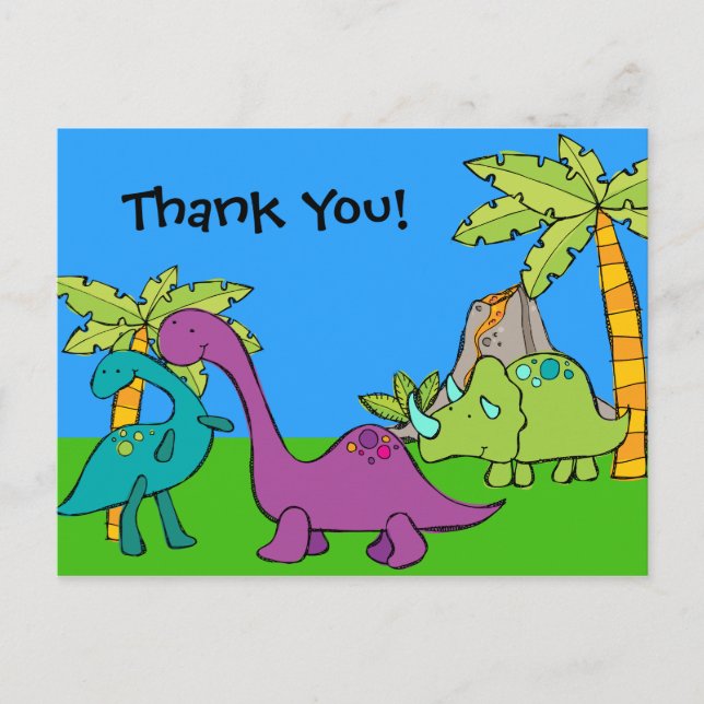 Dino Dinosaur Prehistoric Birthday Thank You Postcard (Front)