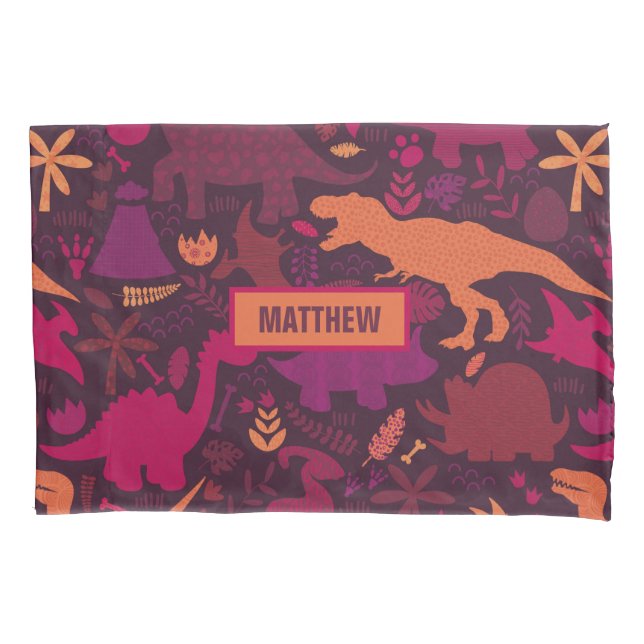 Dino Doodle Silhouettes Kids Dinosau Pillowcase (Front)