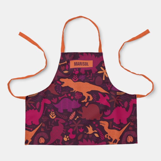 Dino Doodle Silhouettes Kids Dinosaur Apron (Front)
